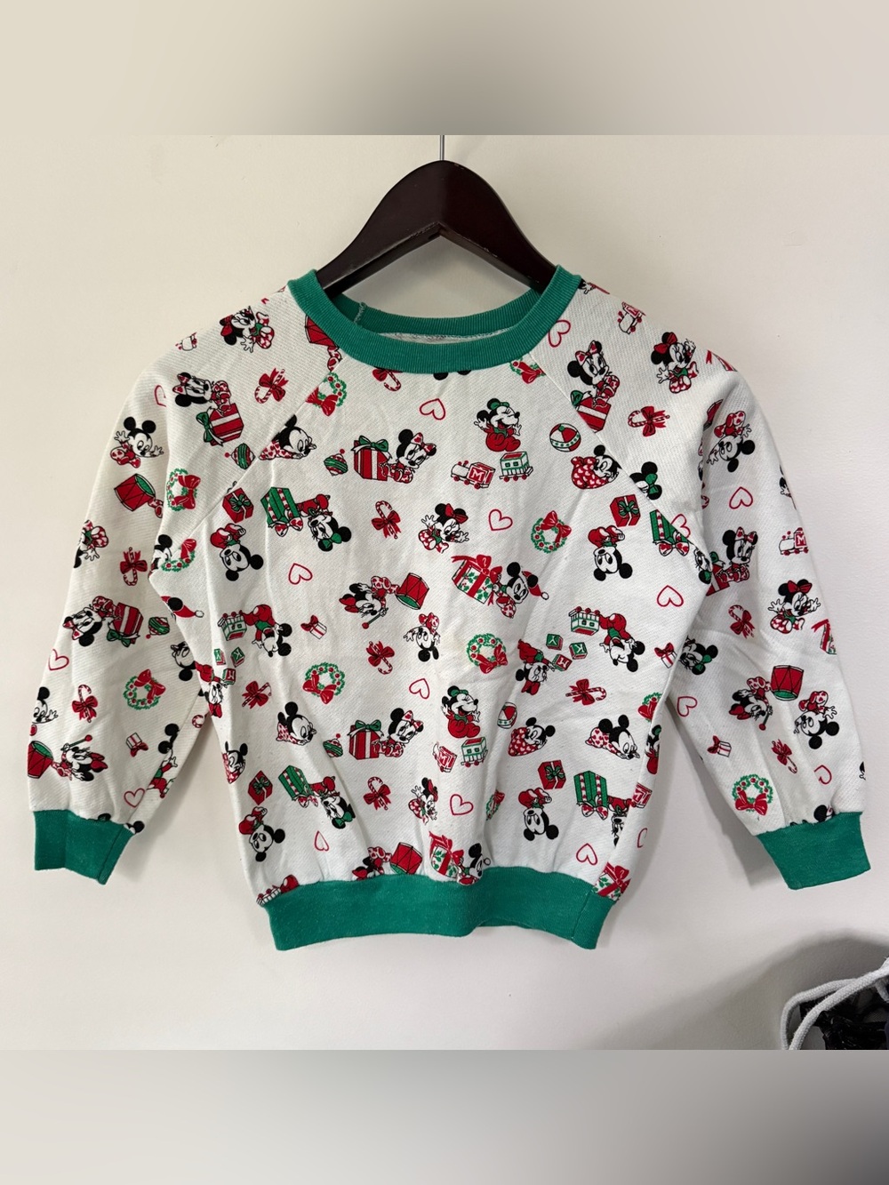 Vintage 80s Disney Mickey & Minnie Mouse Christmas Raglan Sweatshirt 4/5T